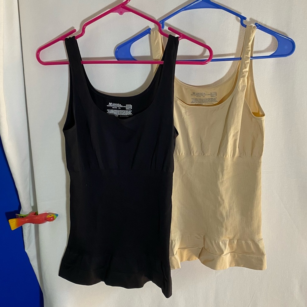 Wacoal Black and Cream Slimming Tank Tops, Size XXL